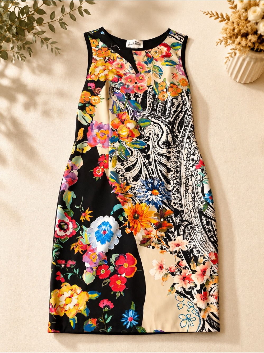 Joseph ribkoff floral dress black red pink size 10